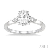 1/2 Ctw Oval and Pear Cut Diamond Ladies Engagement Ring with 1/3 Ct Oval Cut Center Stone in 14K White Gold